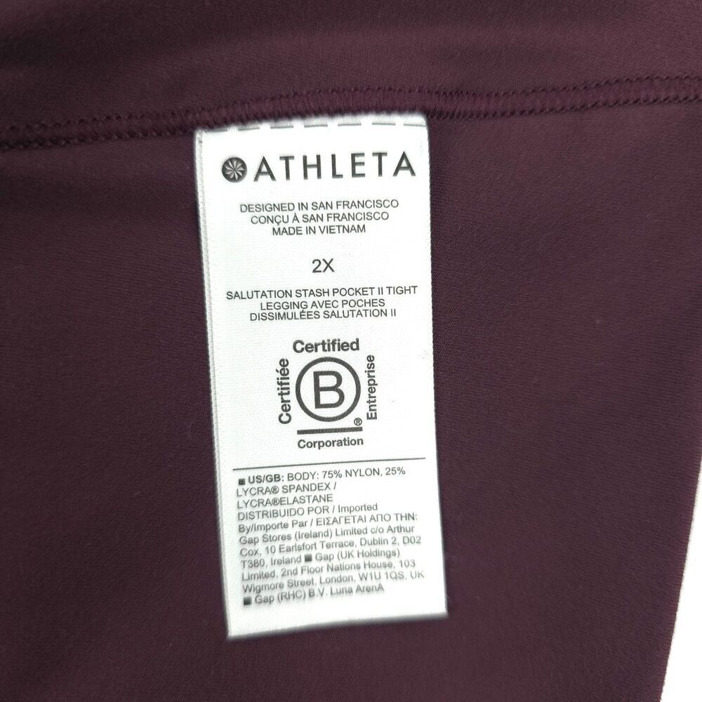 ATHLETA Salutation Stash Pocket || Tight Leggings Spiced Cabernet Burgundy 2X - Picture 8 of 9